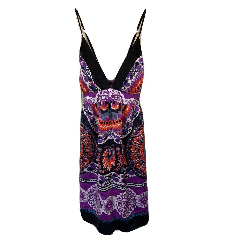 Single Dress Knee Length Dress Sz XS Silk Paisley Purple Orange Summer Strappy
